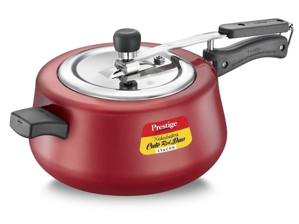 A must-have Nakshatra Cute Red Duo pressure cooker by TTK Prestige is high on functionality and aesthetics