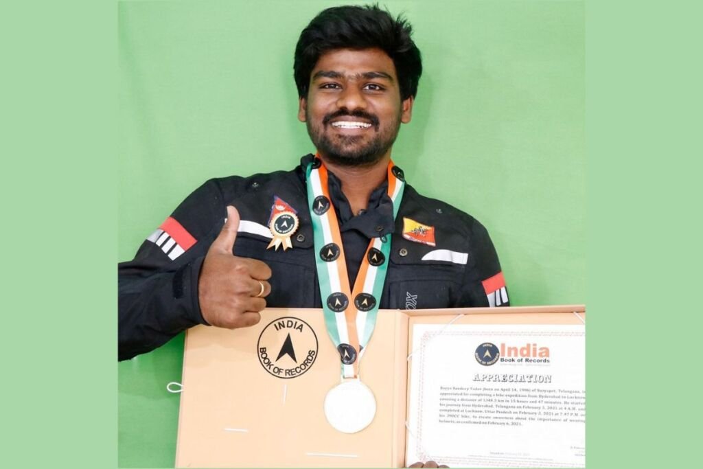 Bayya Sunny Yadav, a Moto vlogger from Telangana with 2 records in the India Book of Records and 8 World Records!