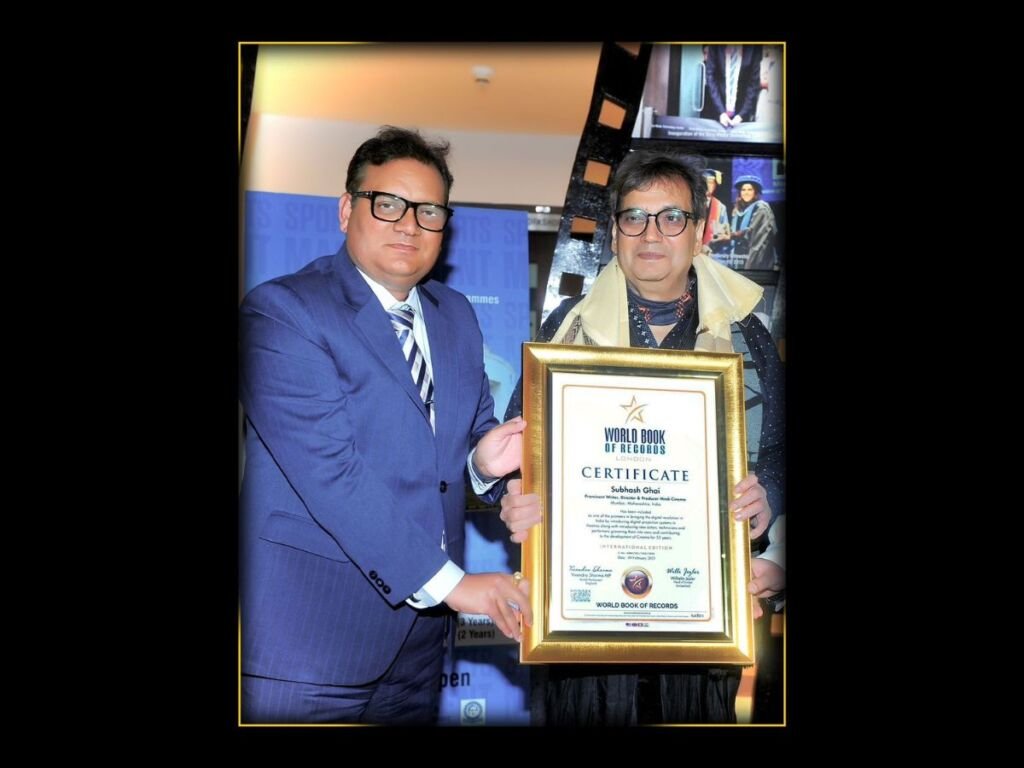 Prominent Writer, Director & Producer of Bollywood Shri Subhash Ghai gets included by World Book of Records – London